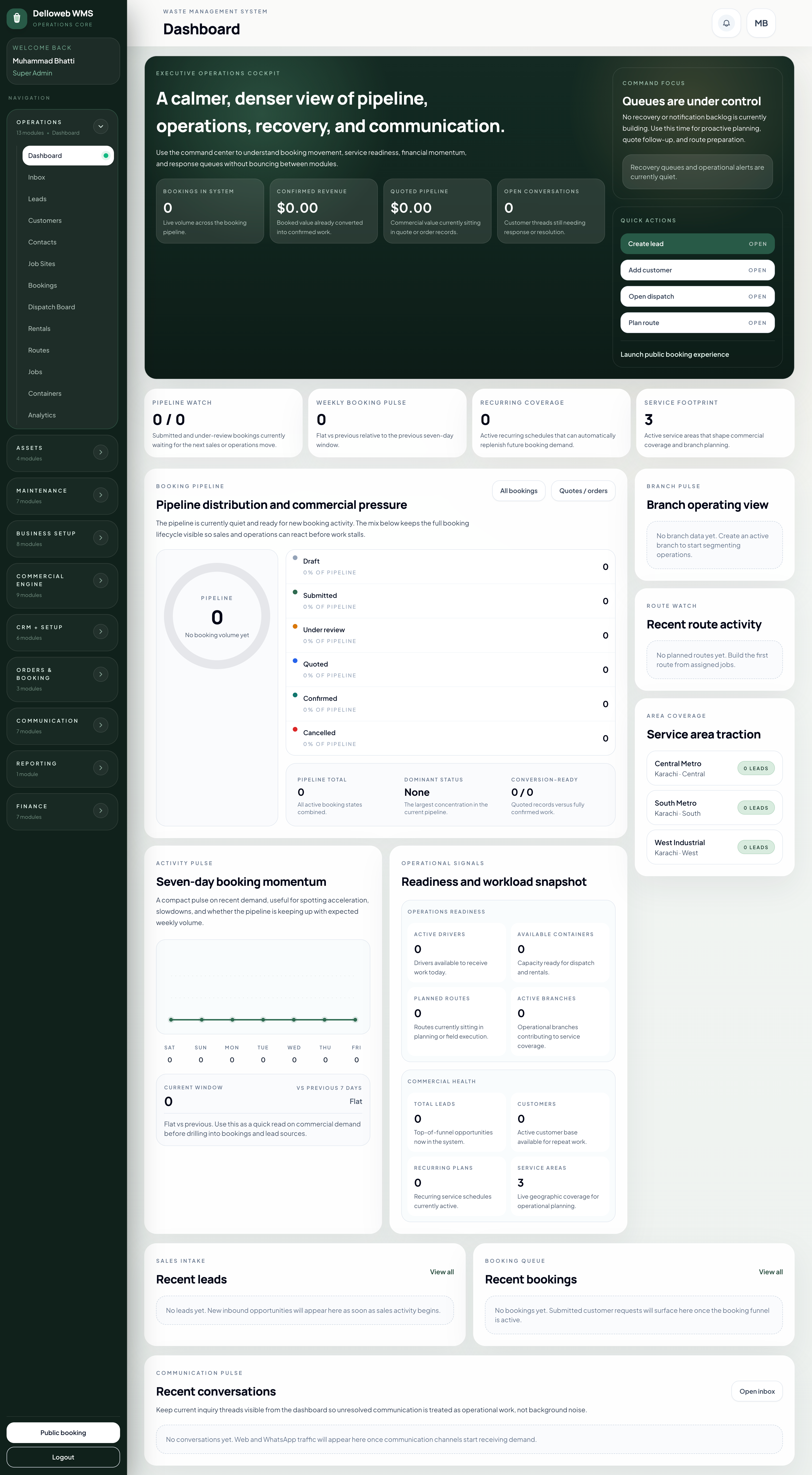 Full JunkPros WMS dashboard screenshot.